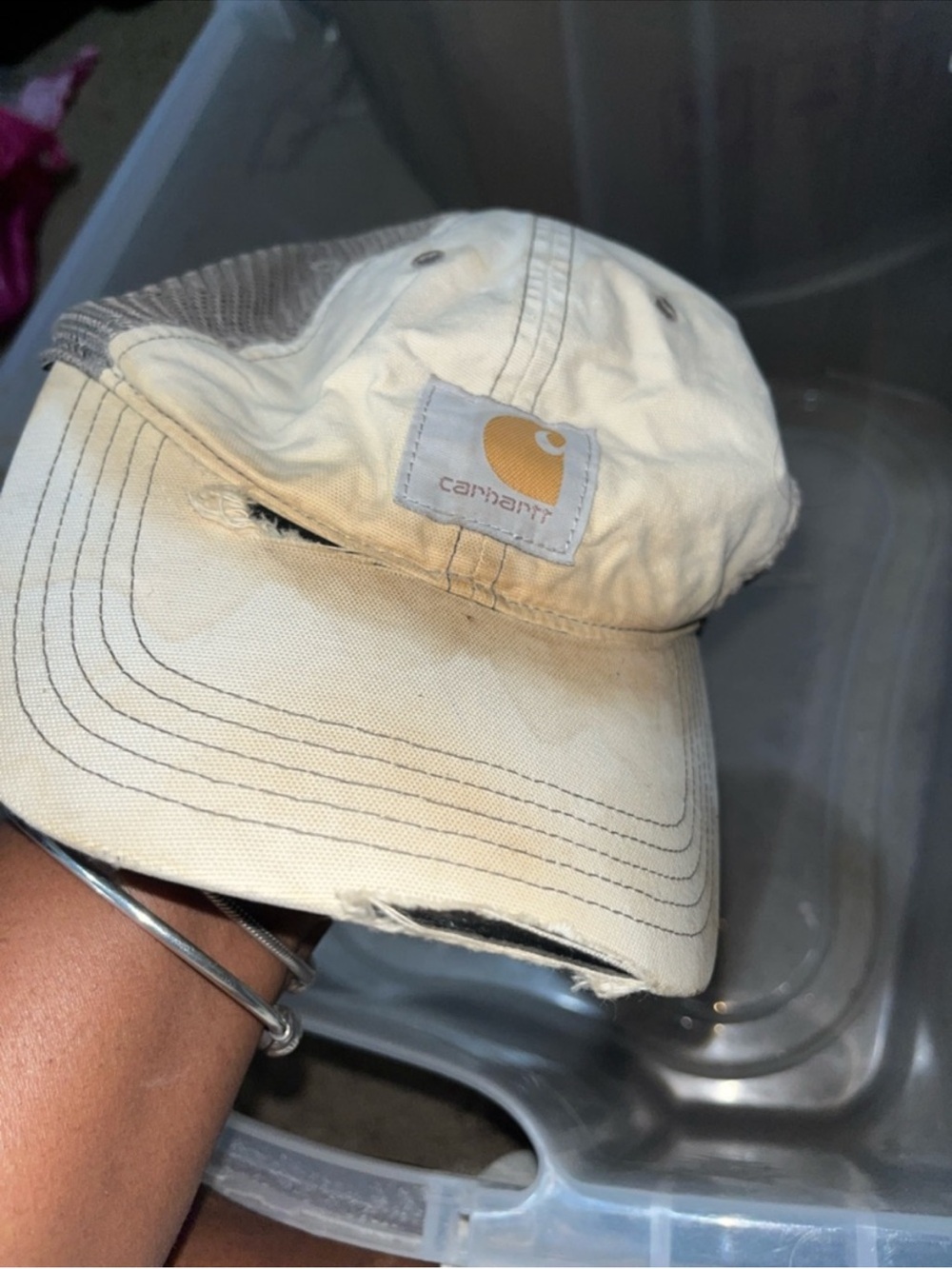 Carhartt Cream Canvas Trucker Cap with Gold Logo